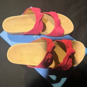 Jack Rogers suede ,slide hot pink color, rubber bottom.
